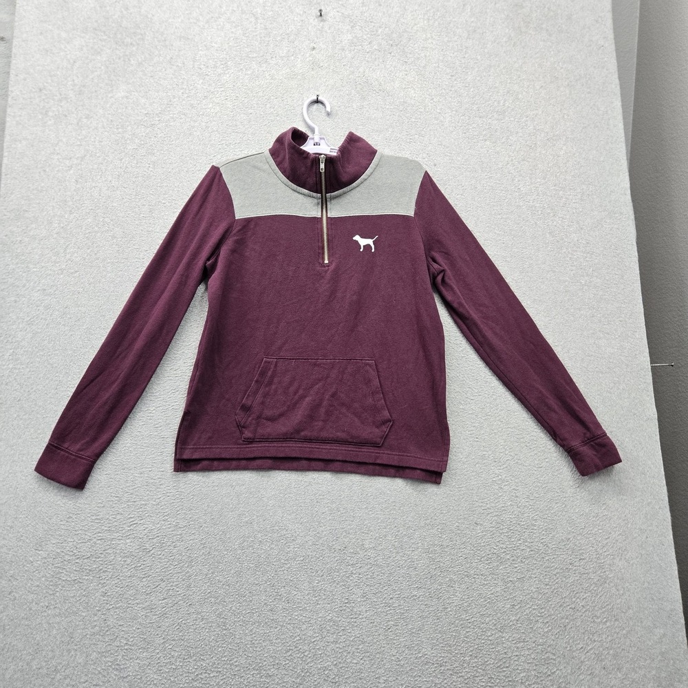 PINK Victoria's Secret Women Sweatshirt S Purple Colorblock Dog Logo Pullover